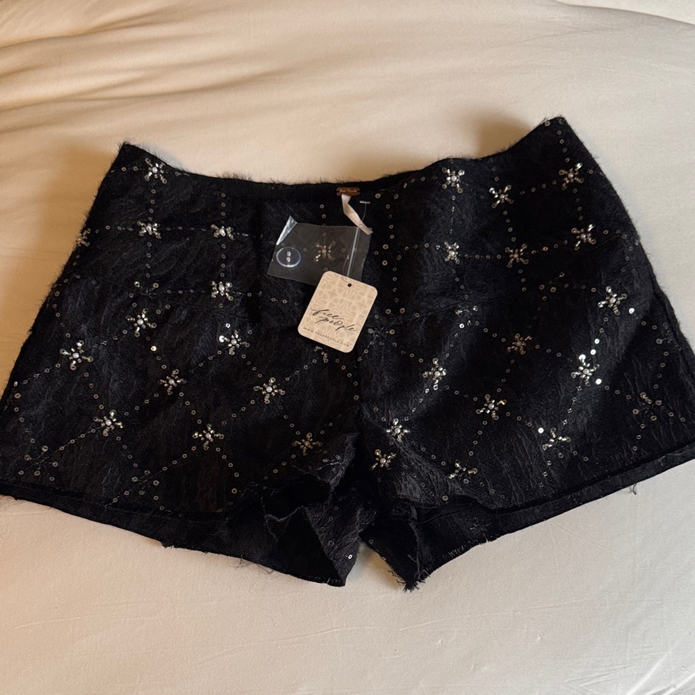 Free People Black High-Waist Sequin Lace Shorts Size 4